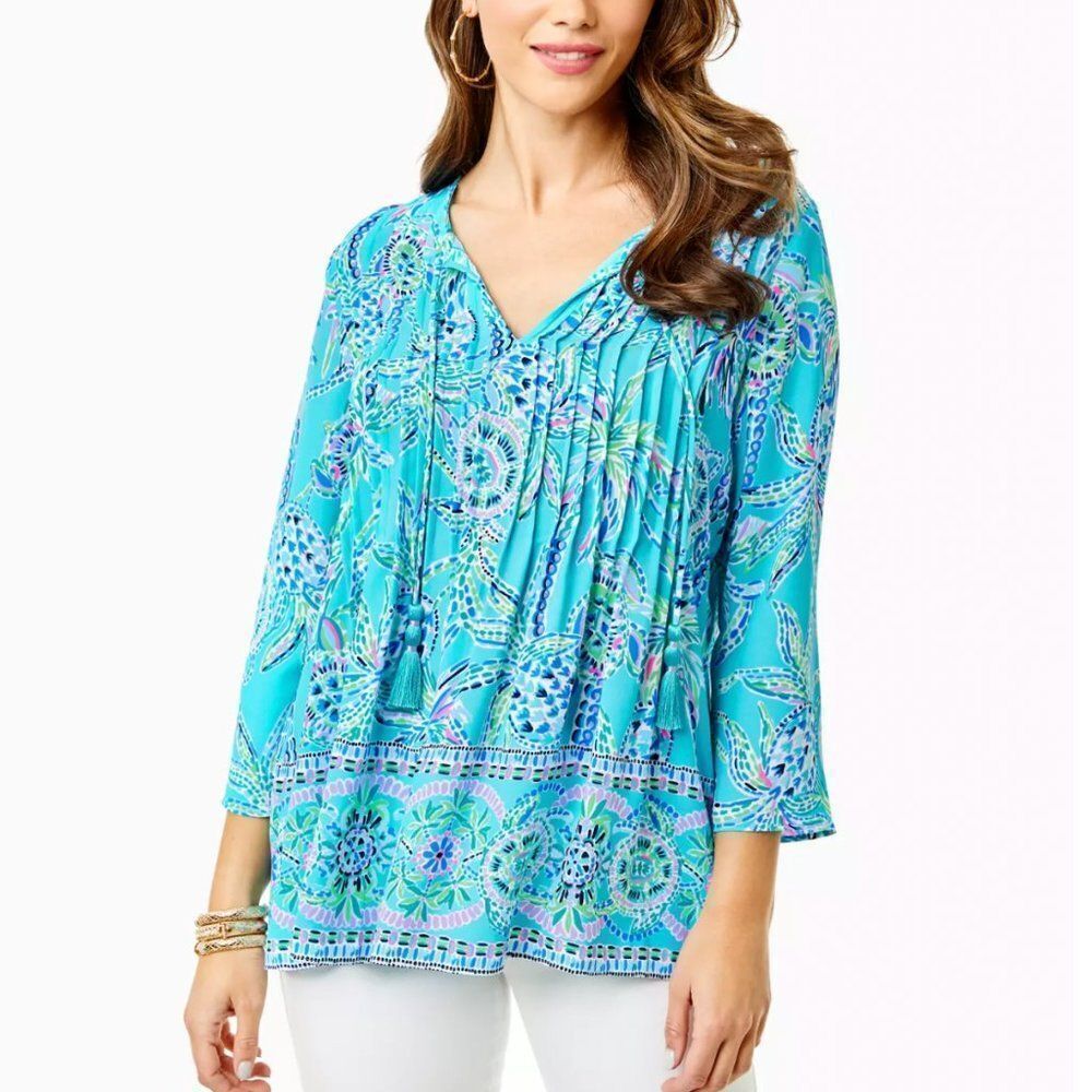 NWT Lilly Pulitzer‎ Marilina Top Bermuda Blue Turtl
